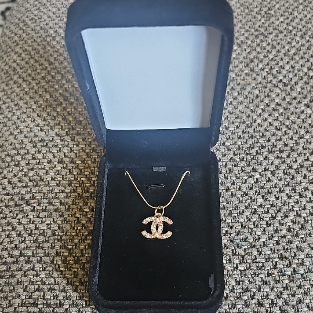 Chanel Gold W/ Pink & White & Pearl  Pendant Necklace, Unbranded Chain 16" Chain